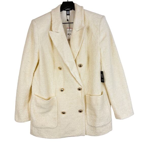 NWT Express Womens XL Textured Novelty Double Breasted Blazer Jacket Cream $188 - Picture 1 of 10